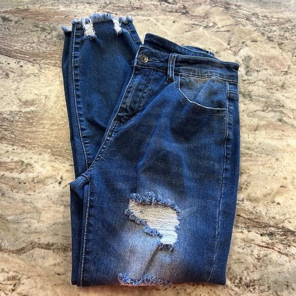 Dark Wash Distressed Skinny Jeans Women's Medium - Picture 5 of 5